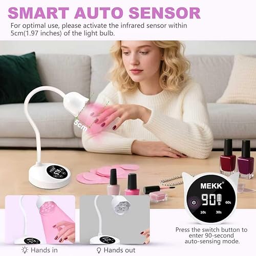 Miniatura 4 de MEKK Lámpara de uñas UV de cuello de cisne inalámbrica, mini luz UV para uñas de gel con sensor automático, lámpara profesional de curado flash de