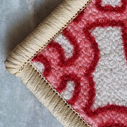 Image of Matz&More Trellis Interlace Rug | 100x150 CM | Red Beige | Soft Nylon Loop Pile with Anti-Slip Gel Backing | Living Room, Bedroom & Office Floor Carpet