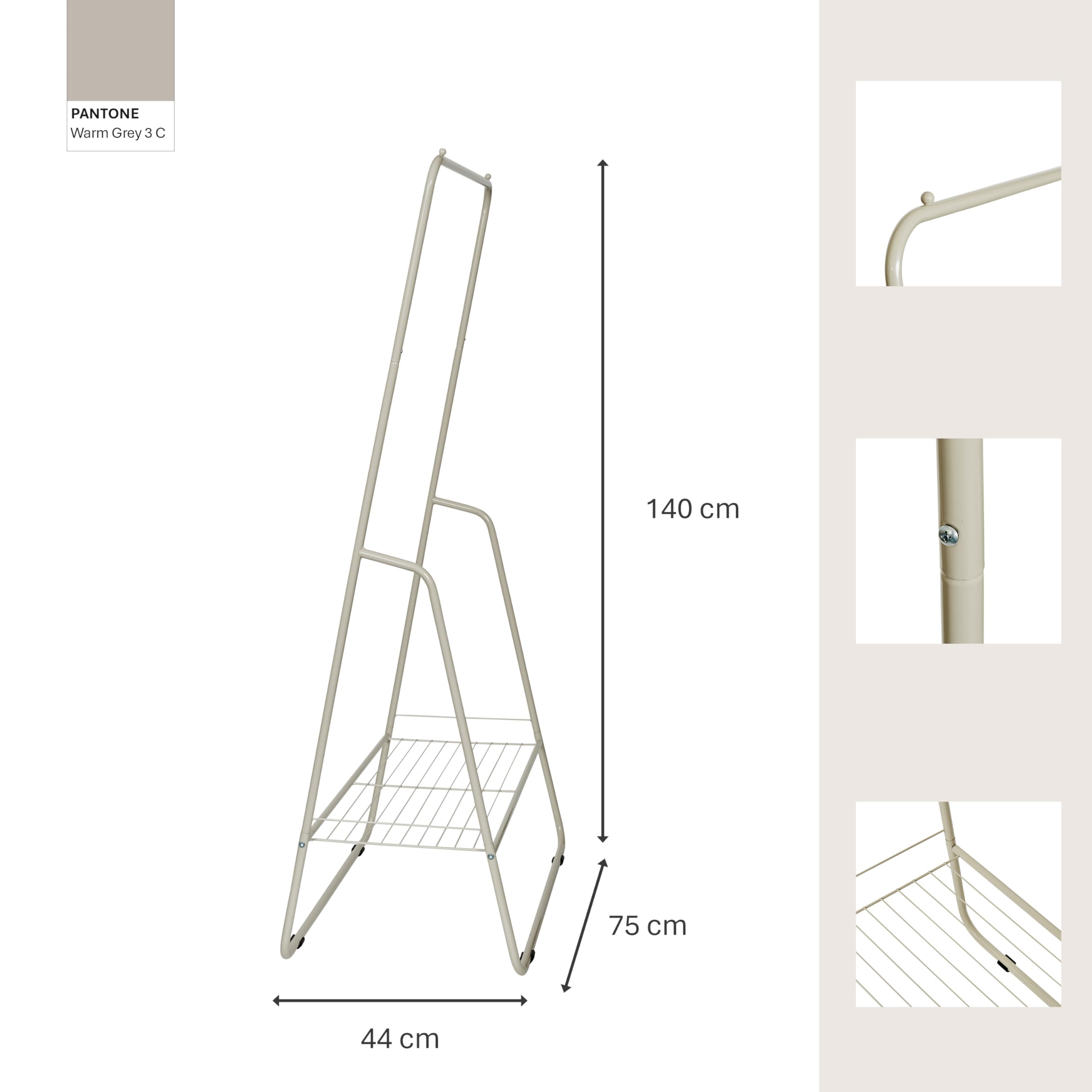 LOVE IT STORE IT Kleiderständer Mit Rollen – 80 Kg Tragkraft, Ablage, 129x54,5x166 Cm, Hellgrau