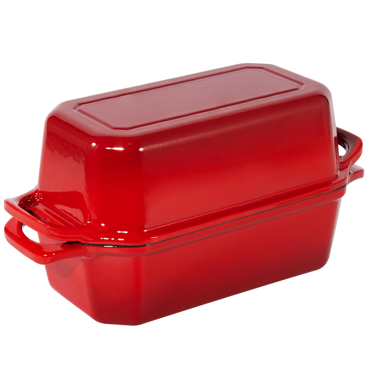 Flavehc Bread Pan Cast Iron Loaf Pan with Lid Bread Loaf Pan 8.5x4.5 Inch Loaf Pan Enameled Cast Iron Sourdough Loaf Pan, Red