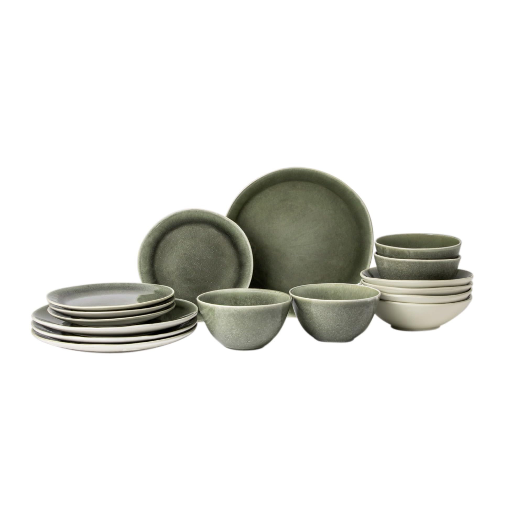 Plates and Bowls Set, 16 Piece Dinnerware Set for 4, Green