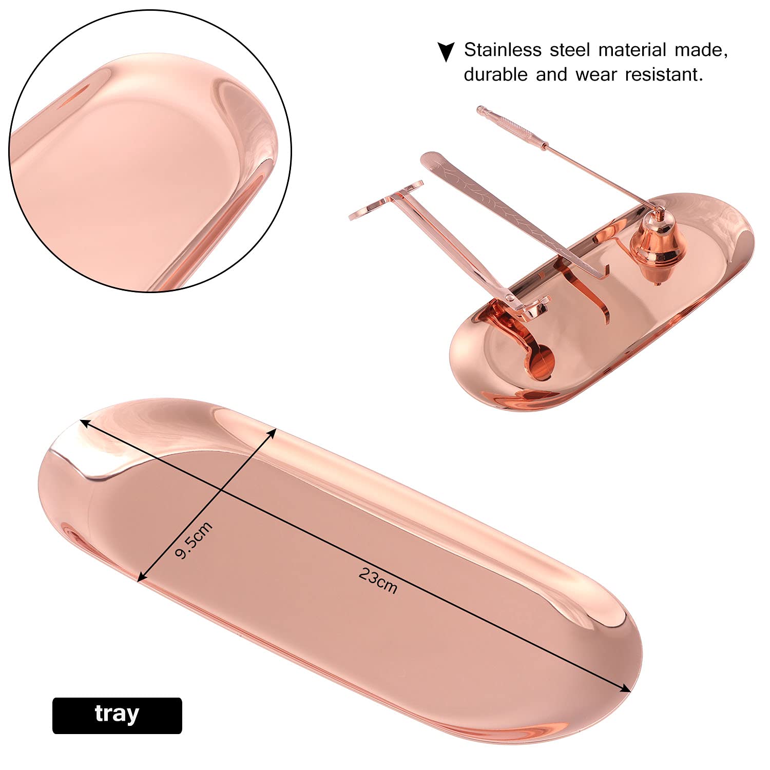 Set Accessori Per Candele In Acciaio Inox - Spegnitore, Taglia Stoppino, Mestolo E Vassoio, Colore Argento - Foto 8