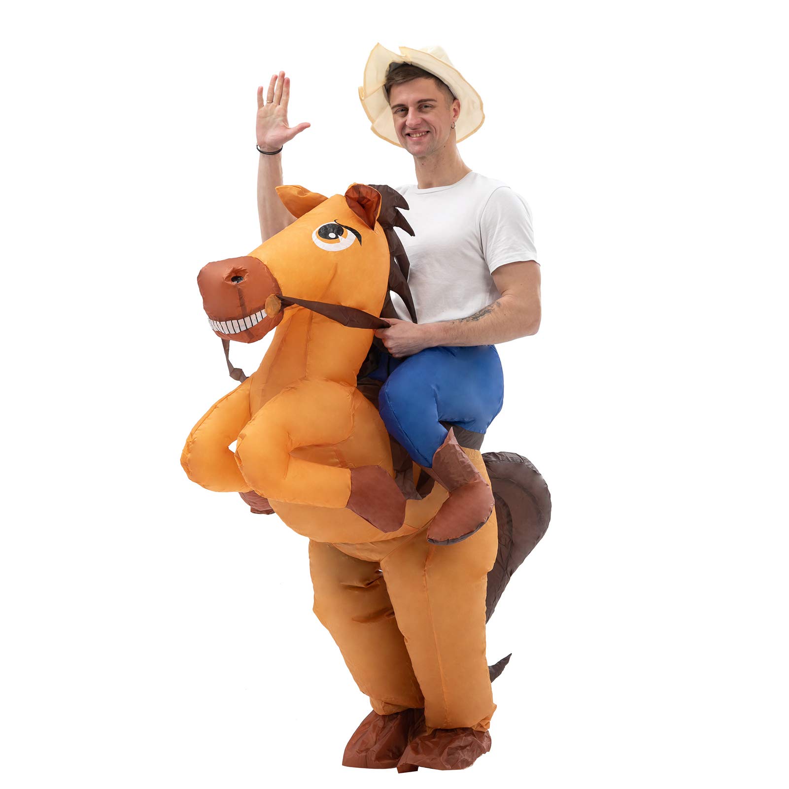 IRETG Disfraces de caballo inflables para adultos montar a caballo traje burbujas traje de caballo divertido vestido de fantasía para Halloween