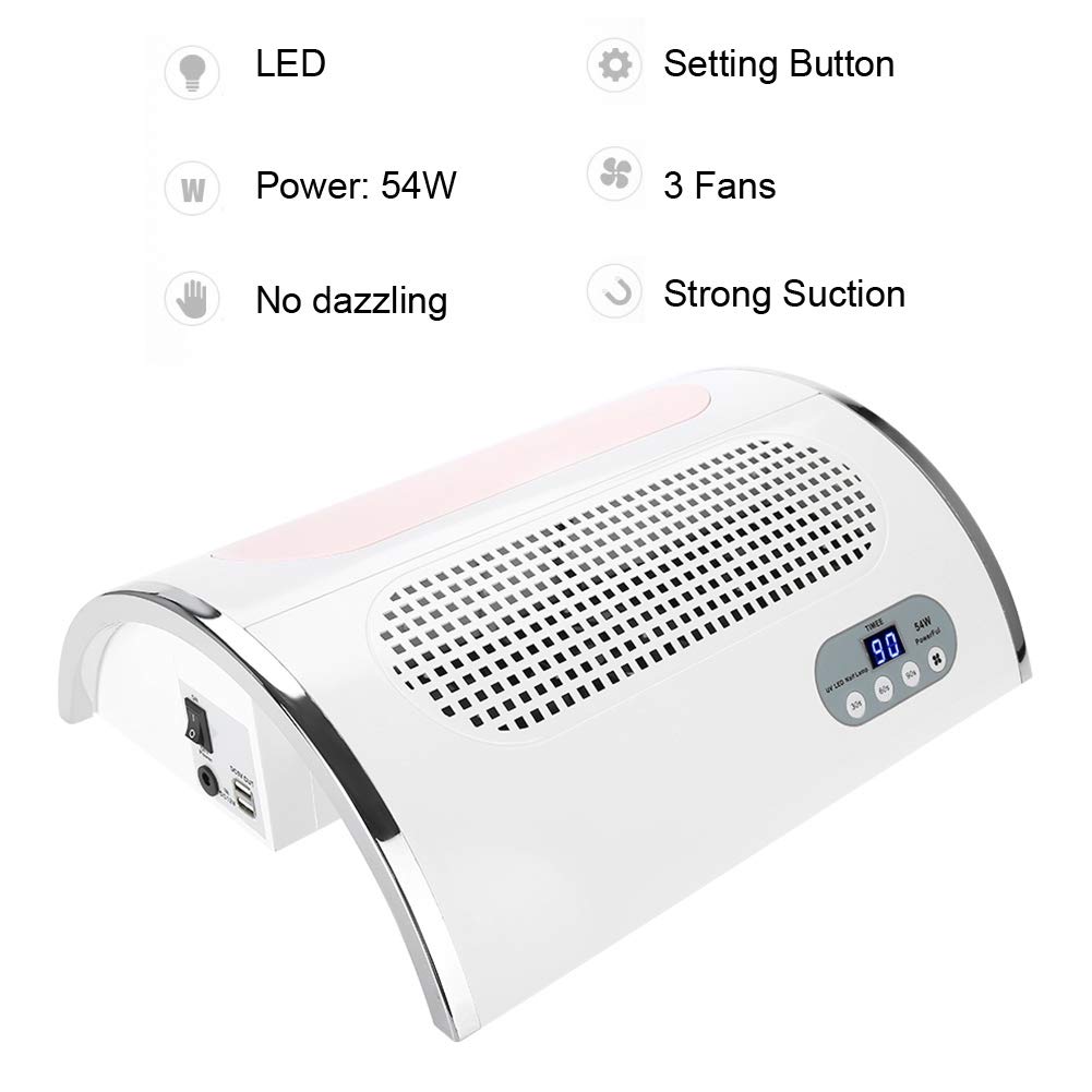 Collecteur de poussière d'ongle 3 en 1, perceuse à ongles électrique multifonctionnelle, collecteur d'aspiration de poussière d'art d'ongle UV LED pour salon de manucure 100-240V(Prise UE)