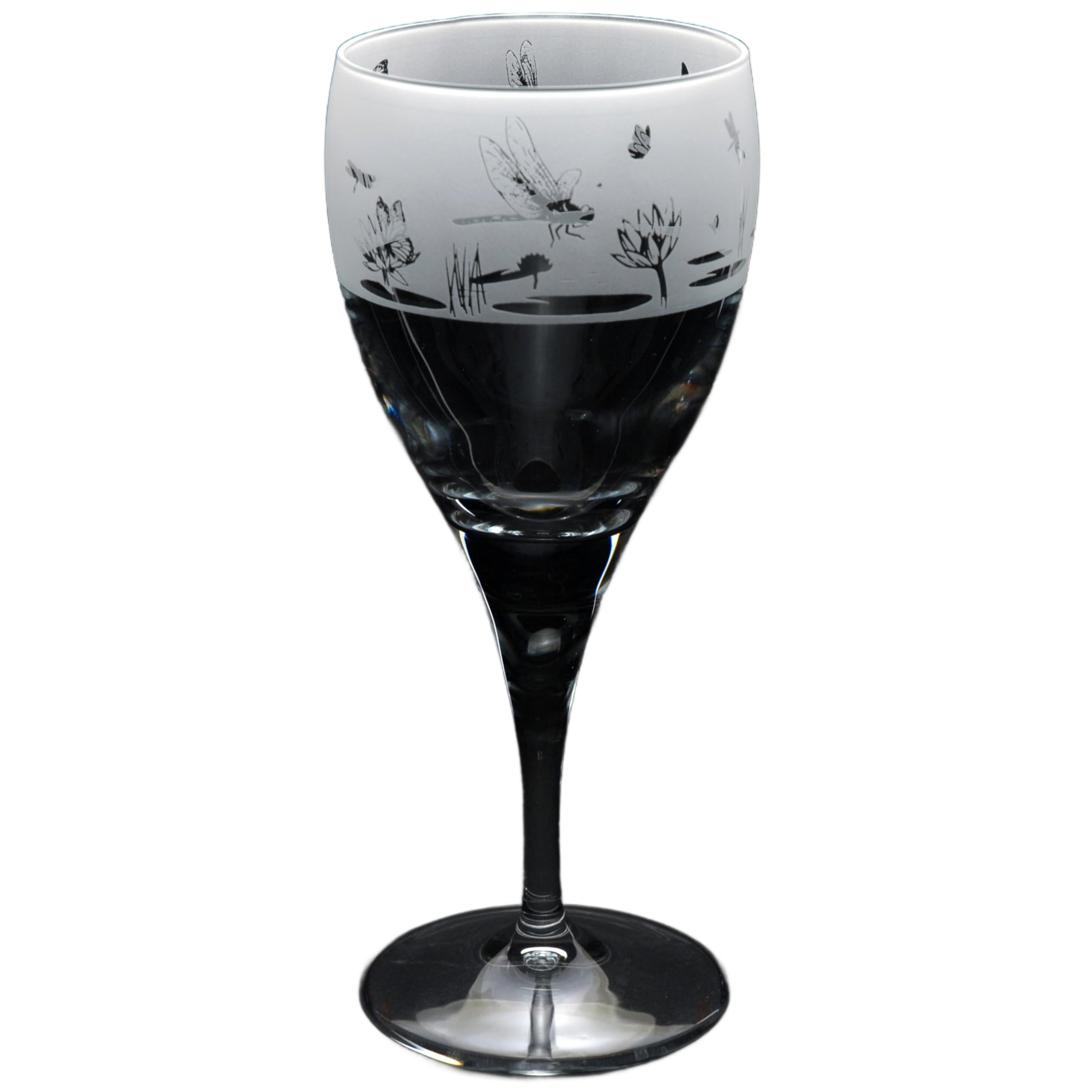 GLYPTIC Glass Art Butterfly and Dragonfly Hand Etched/Engraved Crystal Wine Glass — image 1