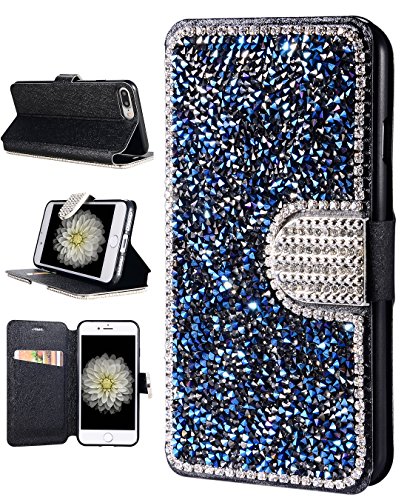 iPhone 7 Plus Case, iPhone 7 Plus Wallet Case, FLYEE [Kickstand] Bling Rhinestone Flip Case Magnetic Crystal Protective Leather with Card Slot for Apple iPhone 7 Plus 5.5 Inch Royal blue