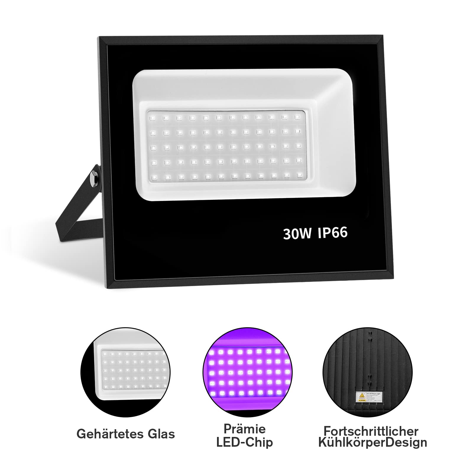 2 faretti a LED UV da 30 W, IP66, impermeabili, con 60 LED, in lega di alluminio, per Halloween, feste, concerti, bar, colori neon