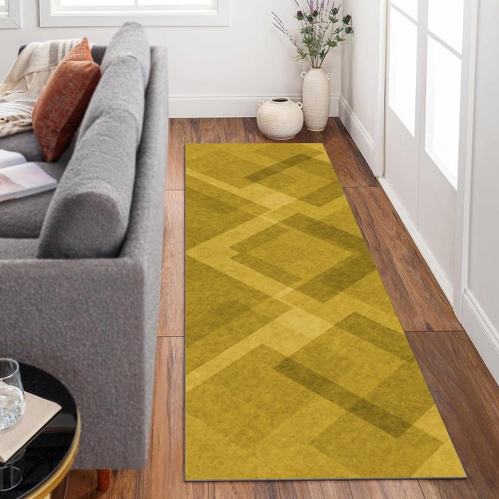 Läufer Teppich Flur rutschfest 120x360cm Gelb Teppichläufer Lang Meterware Waschbar Küchenläufer KorridorEinfarbig Polyester Wohnzimmer Schmutzfangmatte