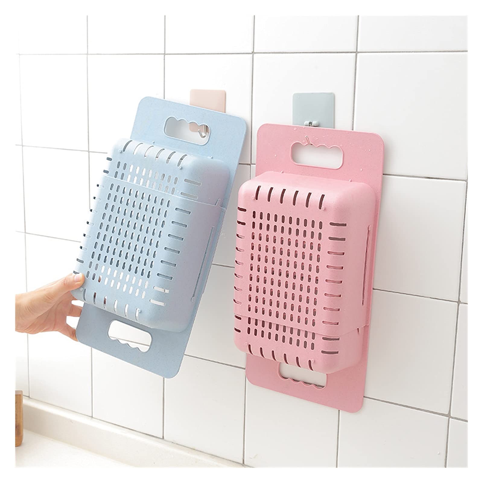 Colador Drenaje Cesta de Vegetales Colapsibles Colador Frutas y Verduras Cesta de Drenaje Stradero Ajustable sobre el Fregadero para la Cocina Coladores de Alimentos (Color : Blue)