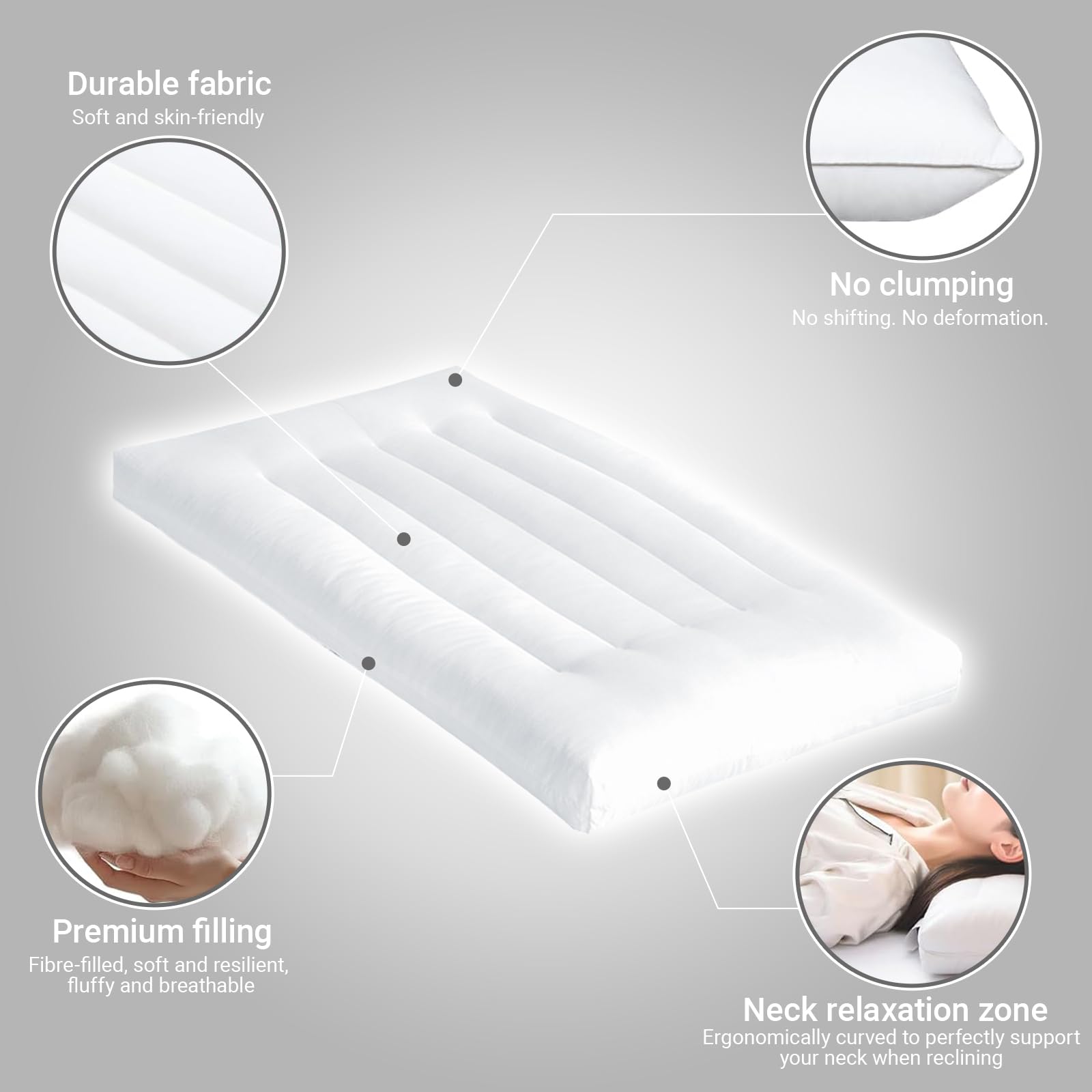 Cuscino Ultra Piatto Per Dormire, Alto 6 cm, Cuscino Sottile Per Chi Dorme Sulla Schiena e Pancia, Cuscino Basso Memory Foam per Dormire (Bianco, 65 x 40 x 6 cm)