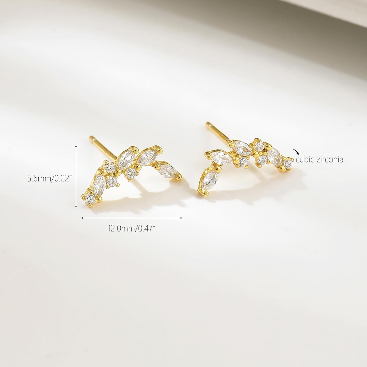 925 Sterling Silver Leaf Ear Crawler Earrings for Women 14k Gold Plated Marquise Cut Cubic Zirconia Climber Stud Earring Hypoallergenic Leaves Earring Jewelry Gifts for Brides Bridesmaid