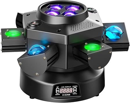 Moving Head DJ Lights, 150W 4-in-1 RGBW LED Stage Light with 6 Arms Beam, DMX 512 Control Infinite Rotation DJ Lights for Wedding DJ Party and Live House