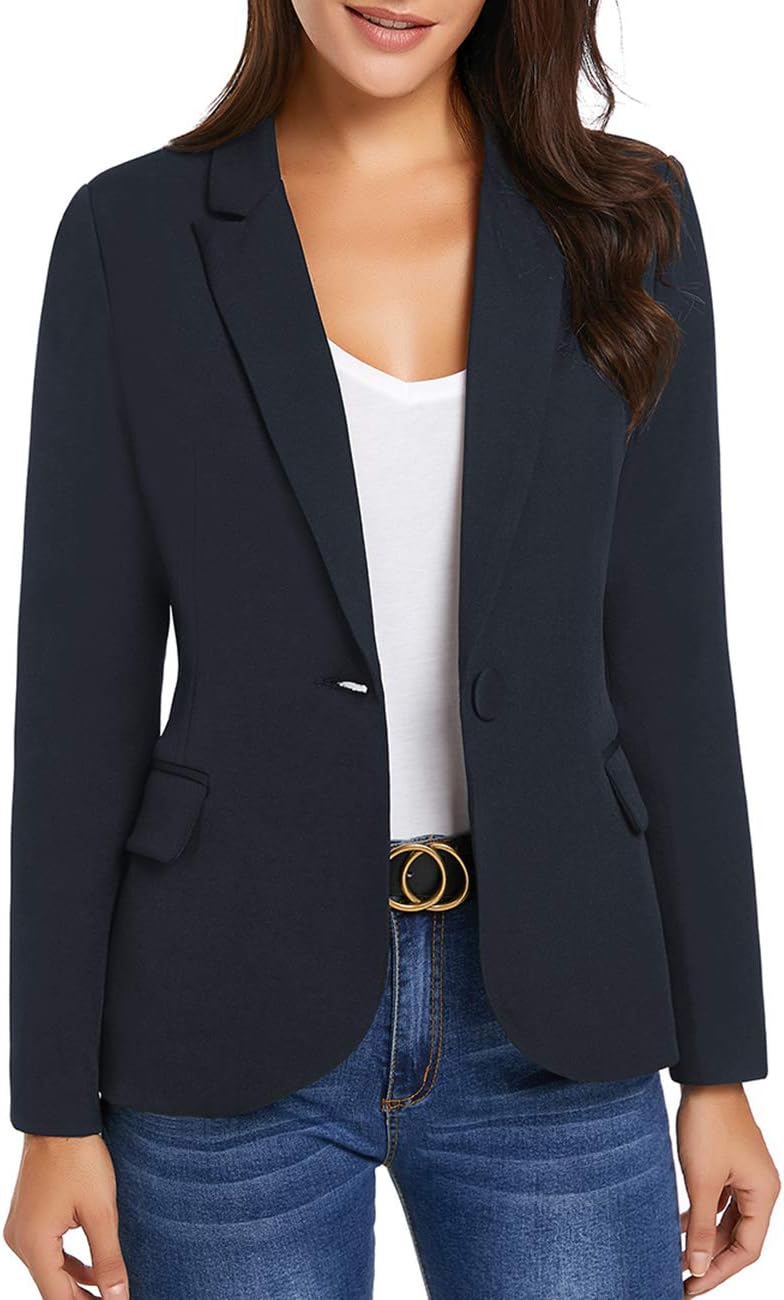 luvamia Women's Long Sleeve Formal Notch Lapel Button Down Blazer Pockets Jacket - Image 3