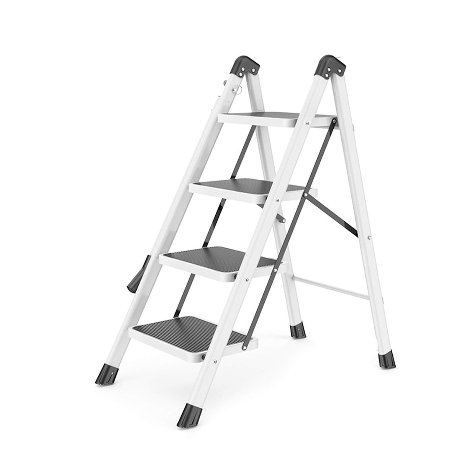 Taburete plegable blanco con 4 escalones antideslizantes para cocina