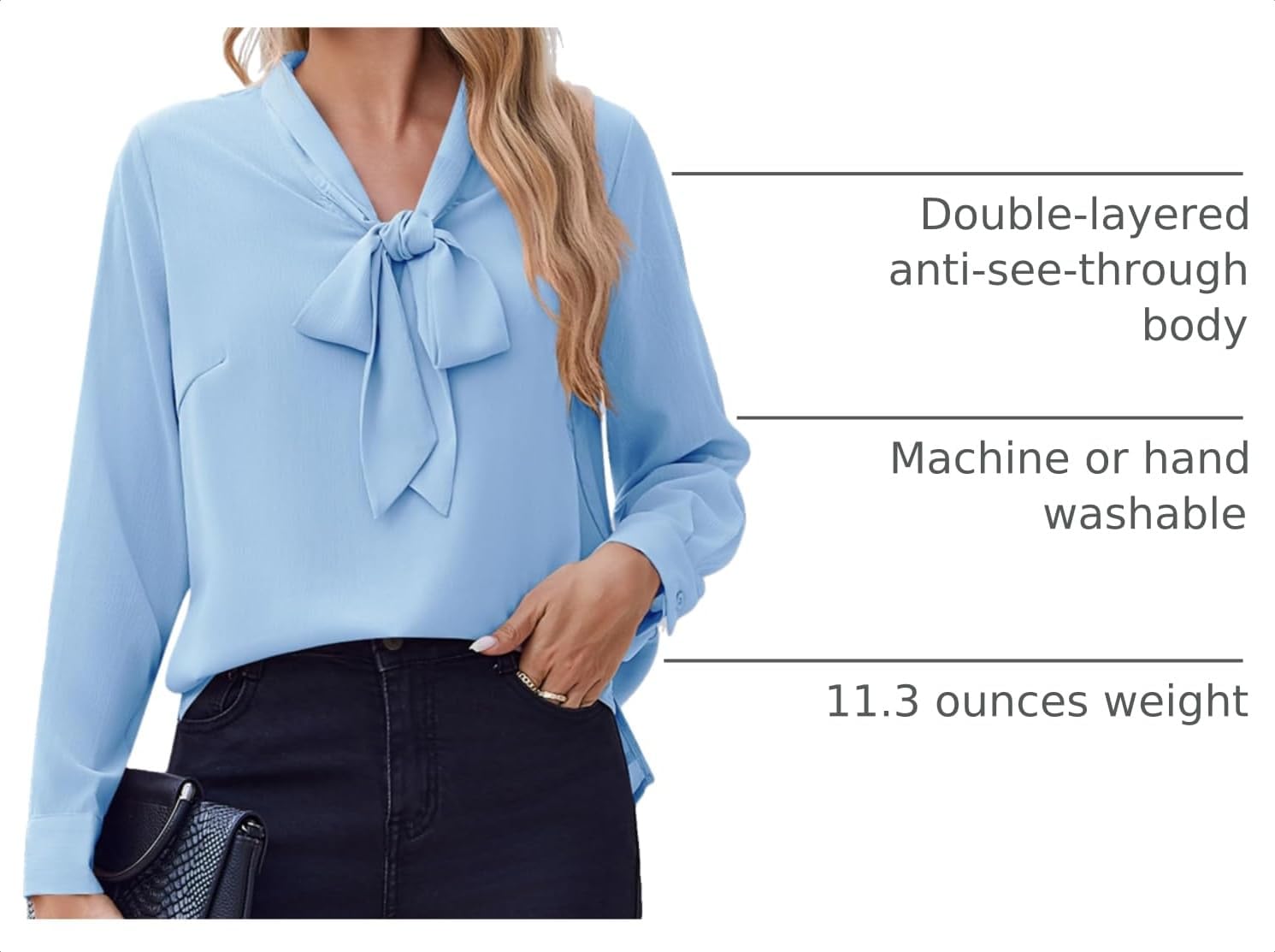 Zeagoo Blouses for Women Bow Tie Neck Chiffon Long Sleeve Shirt Work Tops image 4