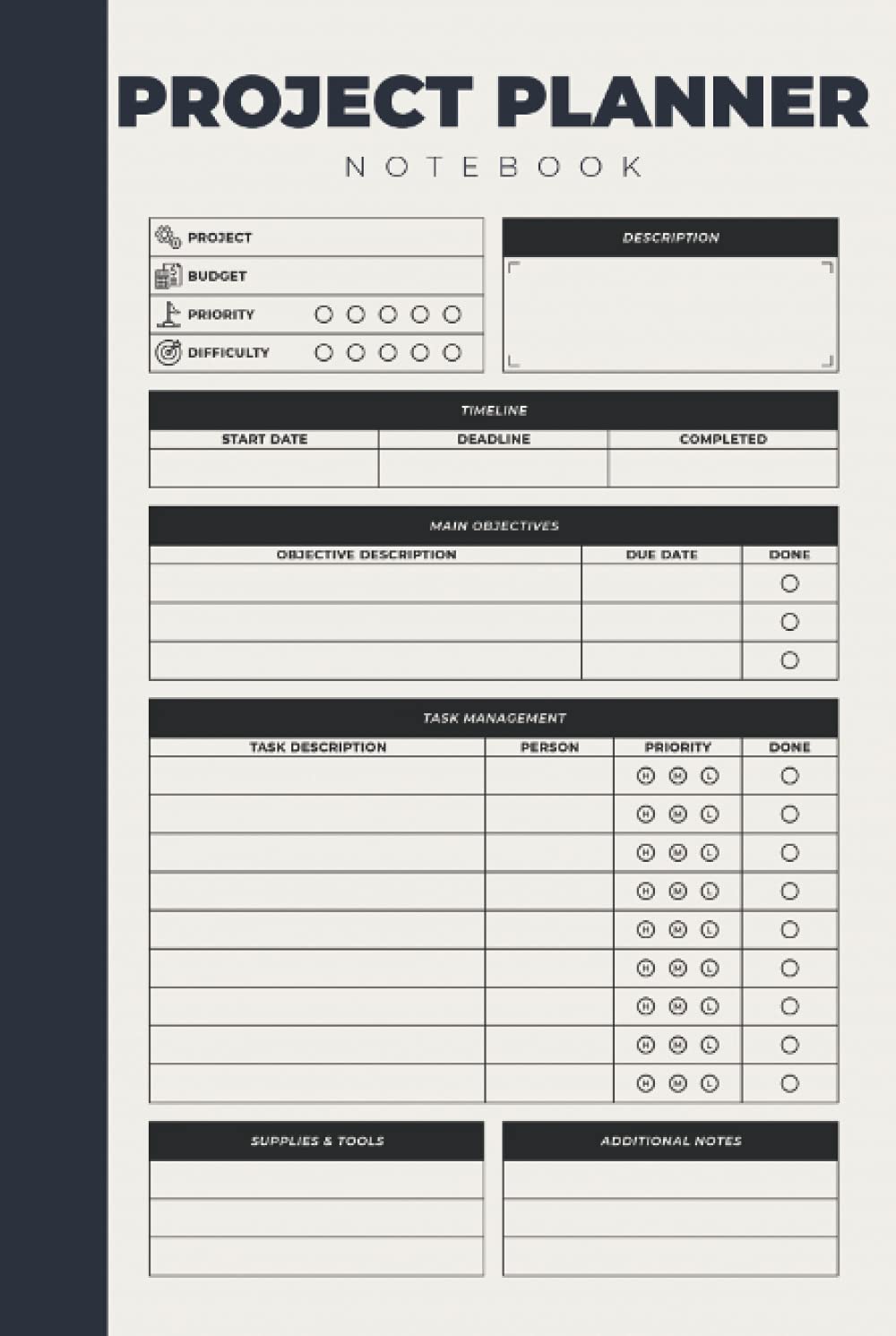 Project Planner Notebook: Business Project Management Organizer With Checklist & Notes For Project Manager Men And Women - Hardcover & Hardback Undated Project Planner Workbook