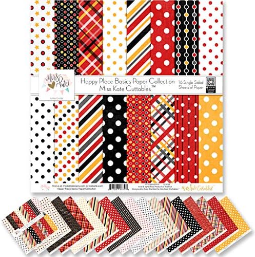 Pattern Paper Pack - Happy Place Basics - for Disneyland Walt Disney World Cruise - 16 Single-Sided 12"x12" Collection Includes 16 Patterns - Scrapbooking Card Making Crafting - by Miss Kate Cuttables