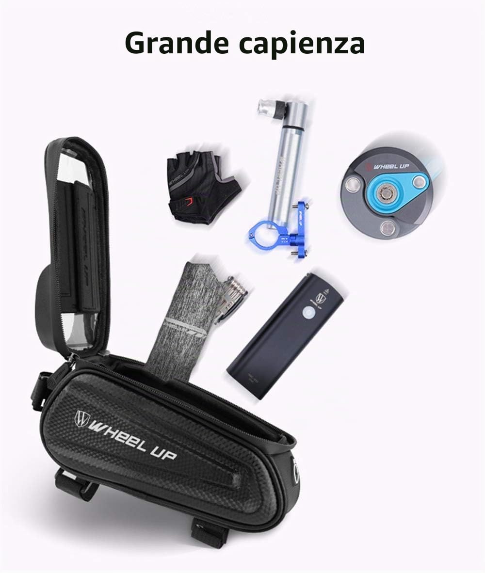 AICTIMO Borsa Telaio da Bicicletta, Borsa da Manubrio per Bici Impermeabile PortatileTouch Screen Porta Cellulare Bici Borse Ciclismo Top Pannier per Telefoni 7 Pollici