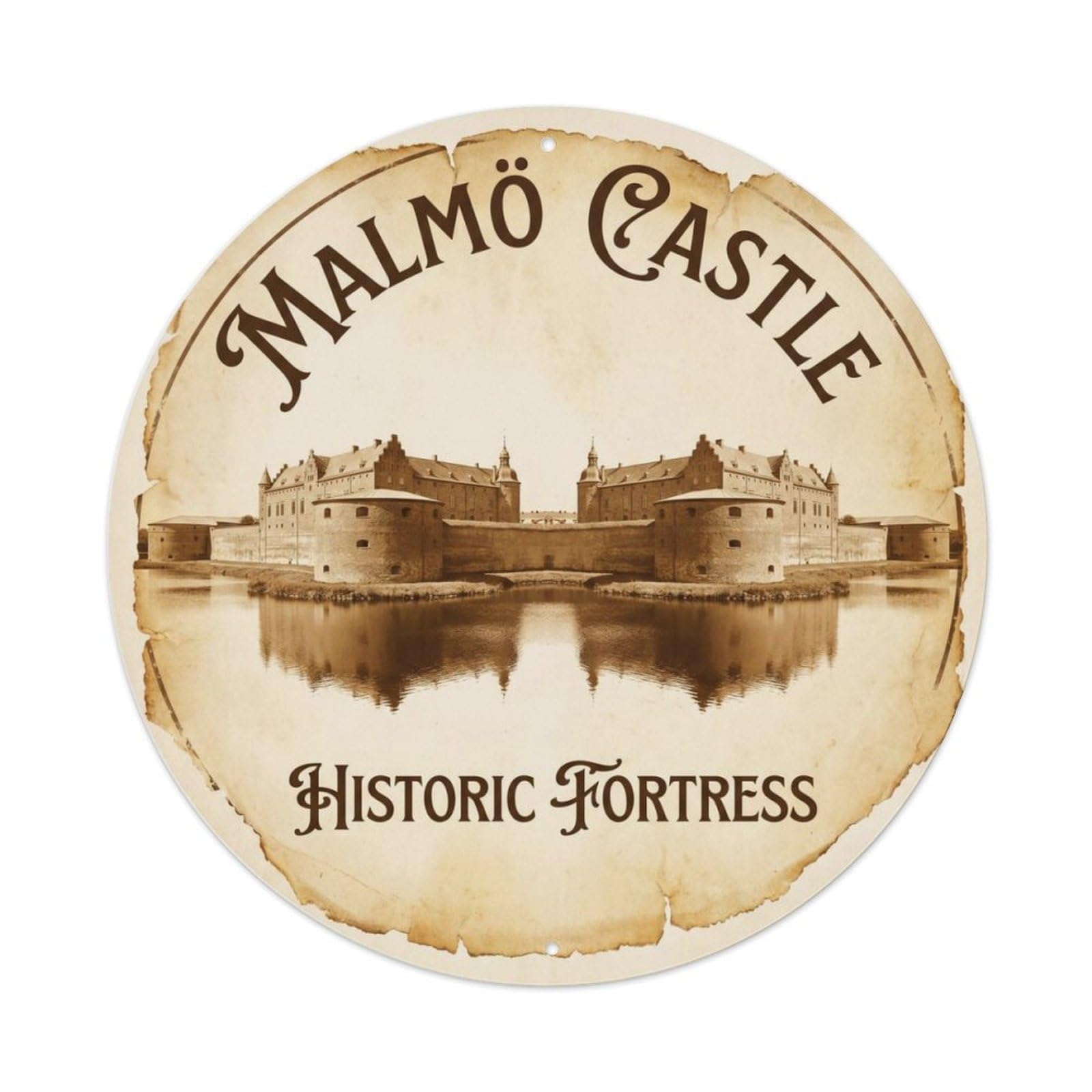 Castle Historic Study Fortress Metal Tin Sign Plaque Wall Decor for Cafe, Club Bar, Office, Home Garden Round Metal Poster 8x8Inch