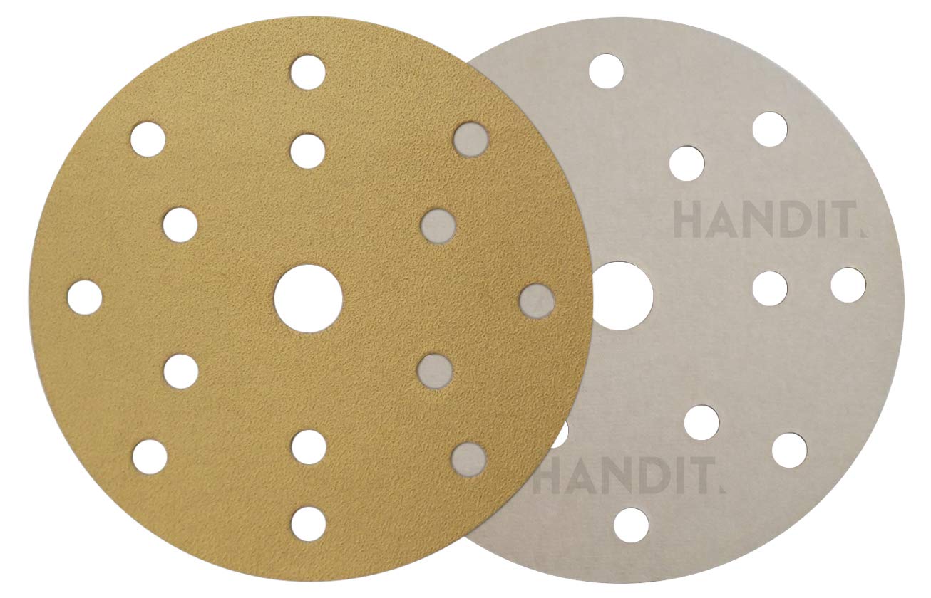 Discos de lija abrasivos HANDIT ECO con gancho, diametro Ø150 mm 15 aspiraciones (GRANO 180, 100 UNIDADES)