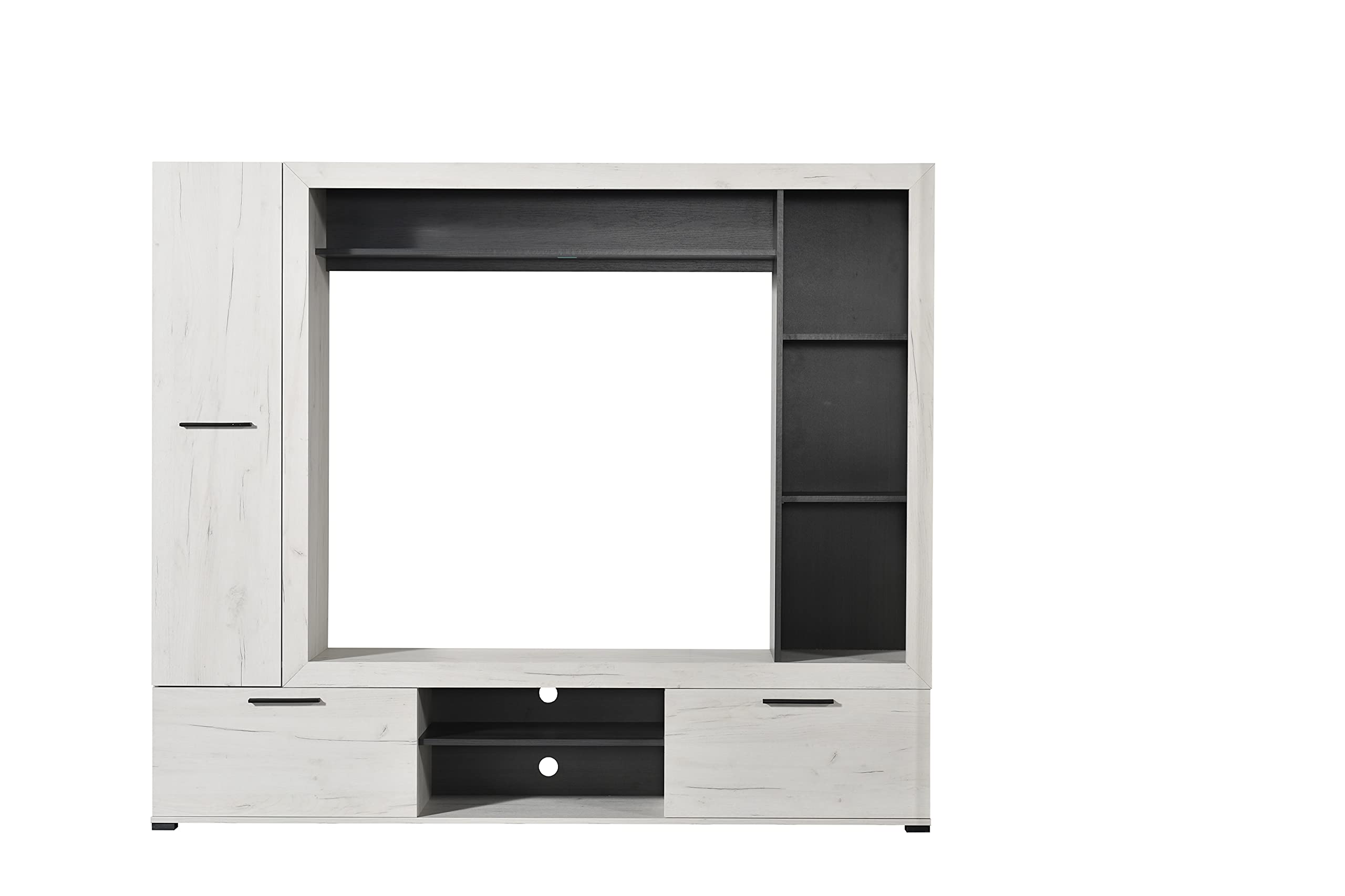 Arredo Stock Parete attrezzata soggiorno per tv bianco venato, LAP 195x171x35 cm