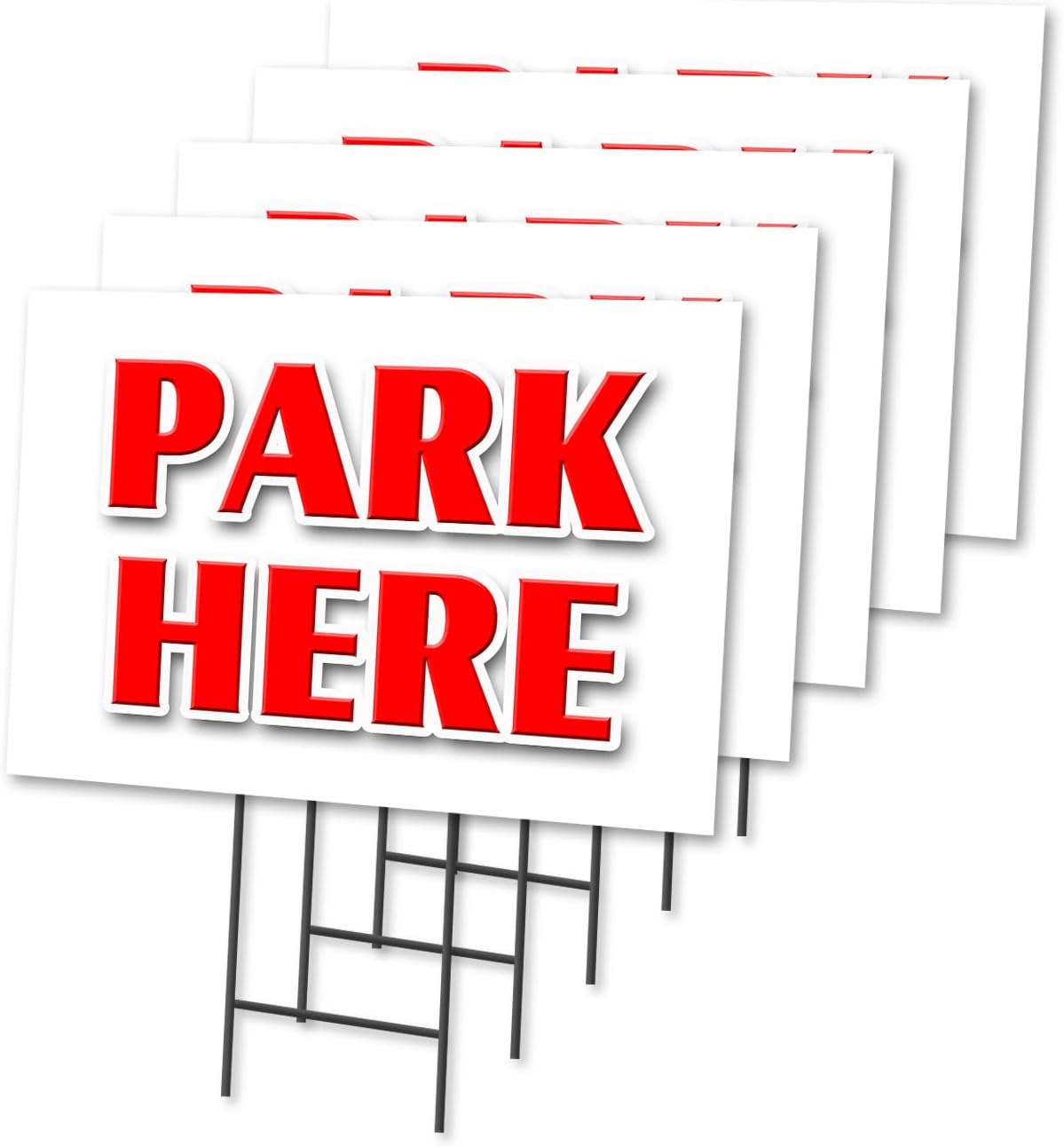 PARK HERE 18"x24" Yard Sign & Stake | Advertise Your Business | Stake Included Double Sided Image | Made in The USA
