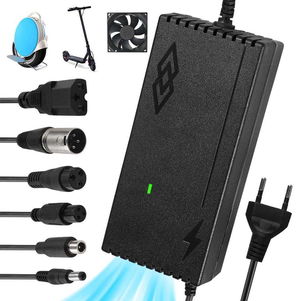 Chargeur de trottinette électrique 54,6 V 2 A, batterie adaptateur de courant avec 6 connecteurs Chargeur universel pour trottinette électrique Hoverboard vélo électrique avec indicateur LED 5,5 mm