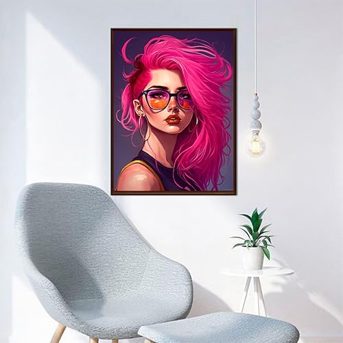 Miniatura 3 de UPABLUNSO Kits de pintura de diamantes de belleza para cabello rosa, pintura de diamantes de dibujos animados, kits de arte de cristal de diamante