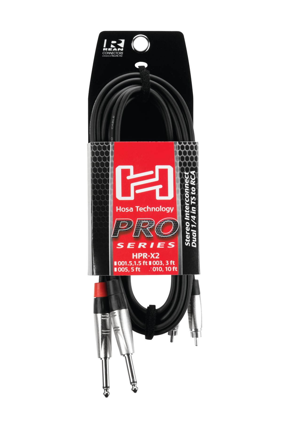 Hosa HPR-010X2, Pro Stereo Interconnect, Dual REAN 1/4 in TS to RCA, 10 ft