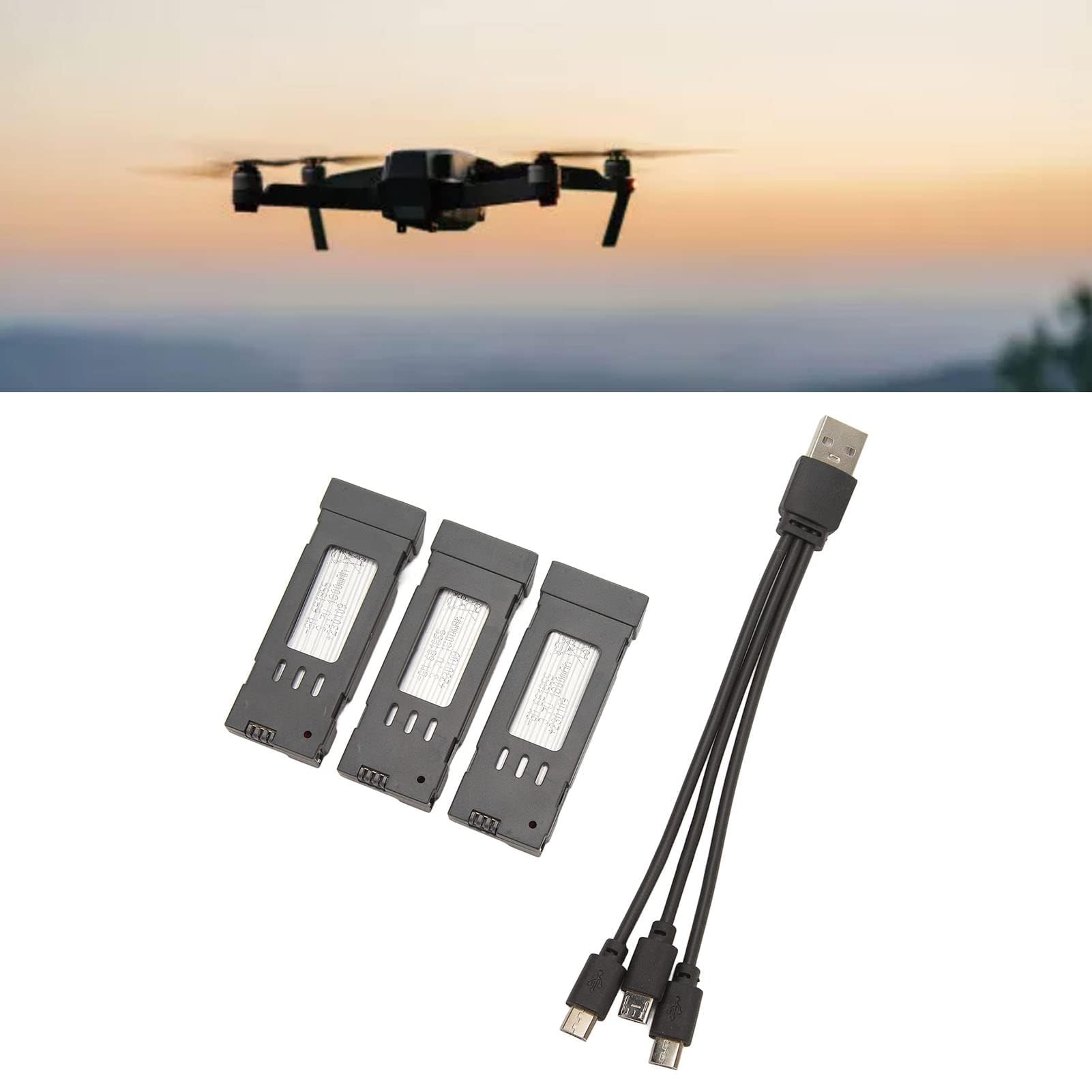 Batterie au Lithium pour Drone RC pour E58 L800 JY019 S168 et Autres Avions Télécommandés avec Câble de 3 en 1, Accessoires de Remplacement pour Quadricoptère Longue Durée