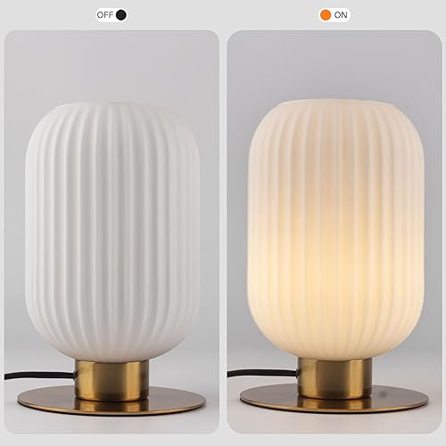 Miniatura 7 de Lámpara pequeña de mesita de noche, lámpara de mesa de cristal de leche, lámpara vintage dorada para mesita de noche, lámparas modernas de mediados