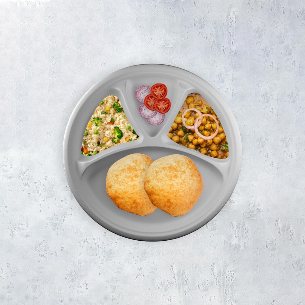 Platos redondos de papel blanco de alta calidad de 11 pulgadas con 4 compartimentos [paquete de 50] -100% compostables y ecológicos, desechables, resistentes, sin PFAS, hechos de bagazo de