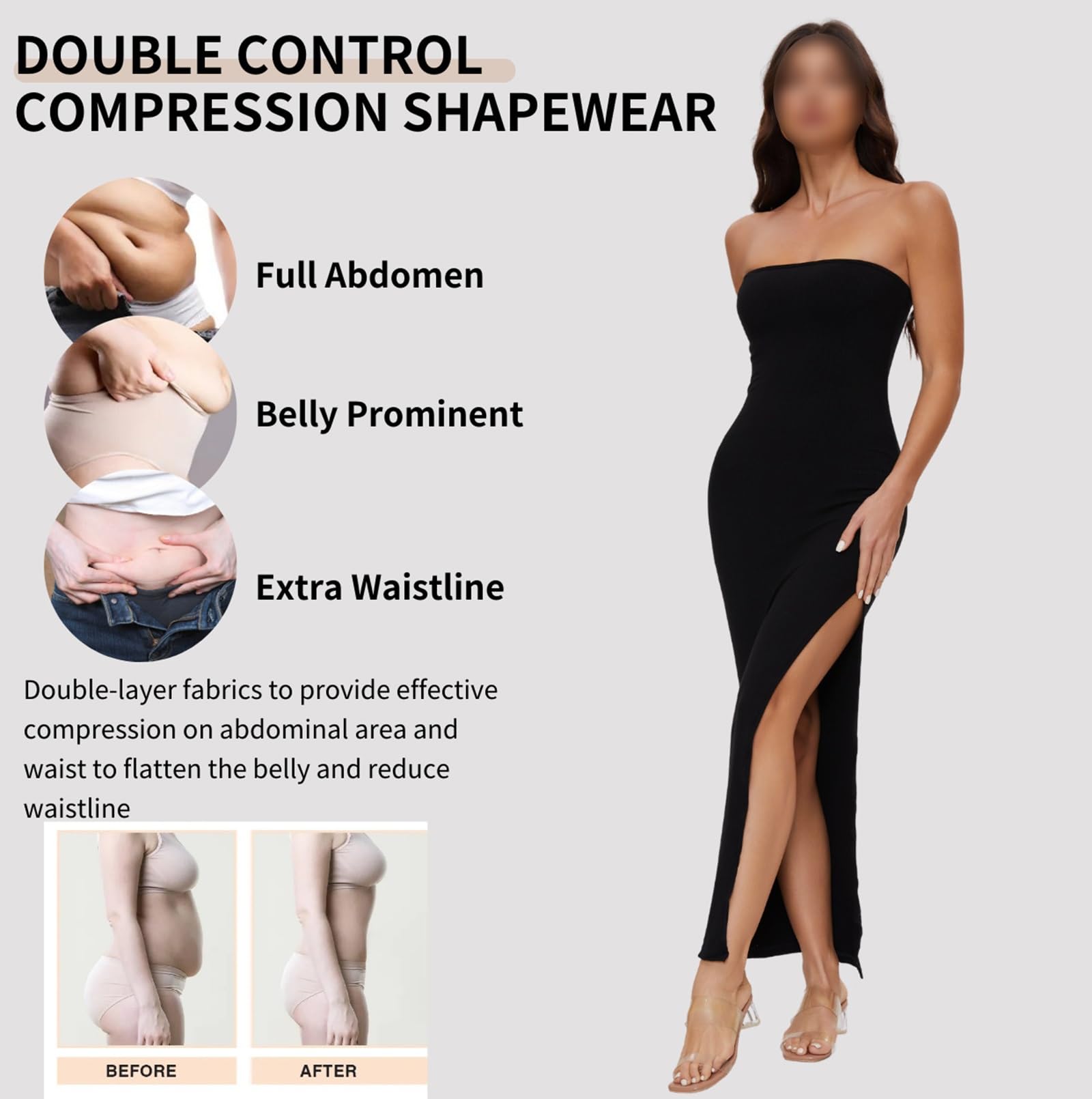 HLTYGWX Vestido Moldeador para Mujer, Vestido sin Tirantes con Abertura Lateral