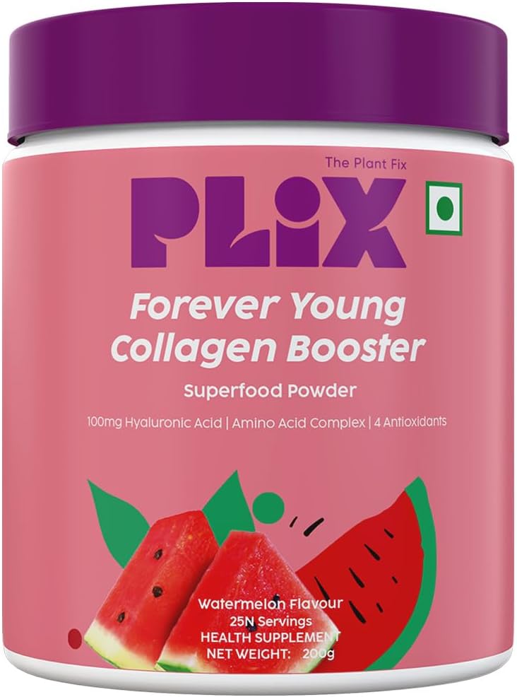 PLIX- THE PLANT FIX Collagen Booster Powder with 100mg Hyaluronic Acid | Plant-based formula | Vitamin C | No added sugar | Helps support skin health