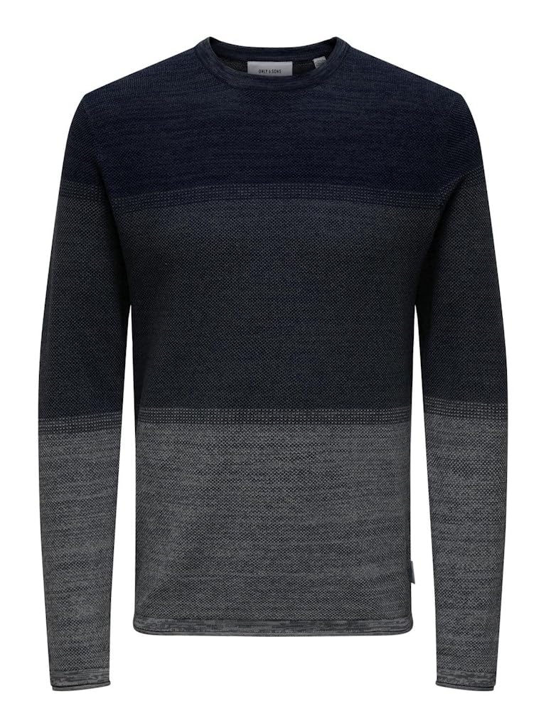 ONLY & SONS Men's Knitted Jumper, Dark Navy/Detail: Grading, L