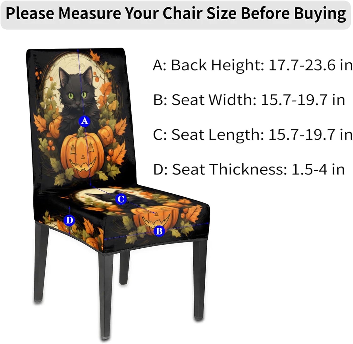 QsirBC Cute Cat Pumpkin Leaf Stretch Dining Room Chair Covers Set of 6 Chair Slipcovers Removable Washable Kitchen Seat Covers Chair Protectors for Hotel Party Wedding