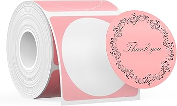 SUPVAN T50M Series Label Maker Tape, Round Size Φ 50mm 140 Labels/Roll Genuine Laminated Thermal Label Tape Refill, Waterproof Oilproof Highly Adhesive Auto Detect Labels, Black on Pink