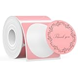 SUPVAN T50M Series Label Maker Tape, Round Size Φ 2'' 140 Labels/Roll Genuine Laminated Thermal Label Tape Refill, Waterproof Oilproof Highly Adhesive Auto Detect Labels, Black on Pink