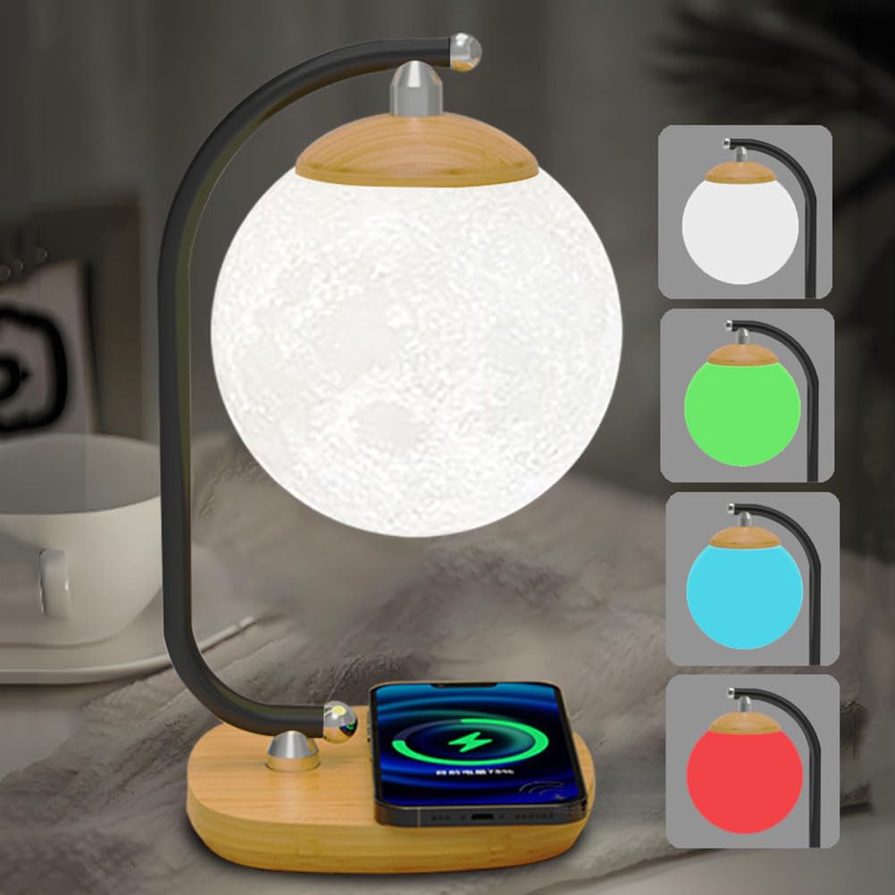 AoLa Lampa stołowa LED 3D Moon z funkcją ładowania Lampa nocna dotykowa do wnętrz 4 kolory Nowoczesna kula z bezprzewodową ładowarką i ładowaniem USB Lampa stołowa Dekoracja stołu Lampka nocna