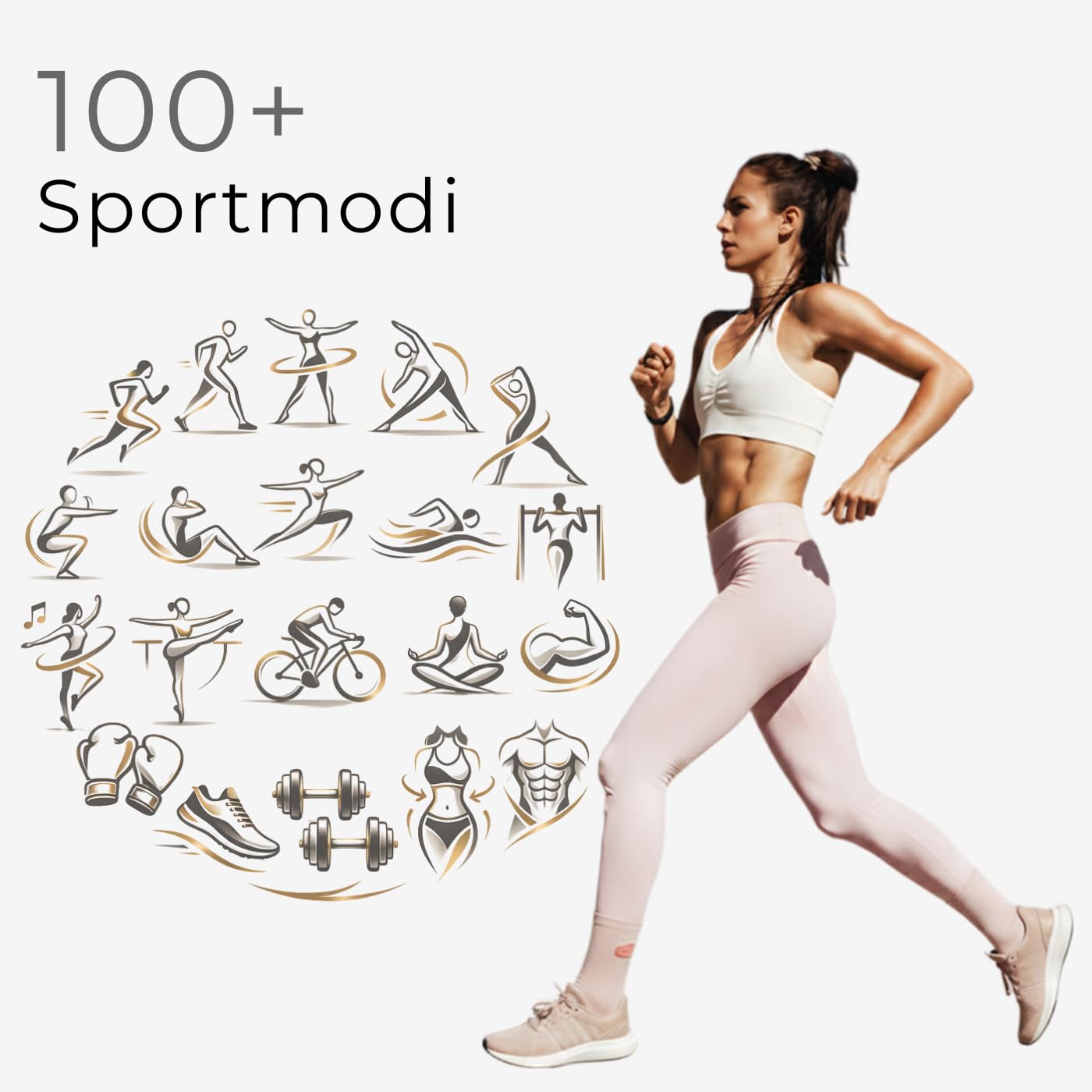 Smartwatch damski, złoty, 1,95" zegarek fitness z funkcją telefonu, tracker fitness do systemów Android i iOS, wodoszczelność IP68, zegarek sportowy z pulsometrem, krokomierzem i monitorem snu