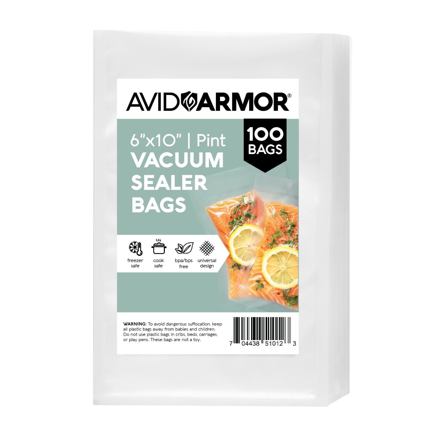 Avid Armor Vacuum Sealer Bags Pint Size, 6 x 10 inches, Pack of 100