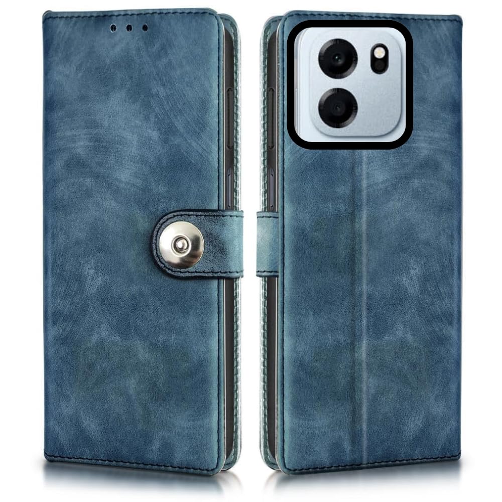 Leather Flip Case Cover Compatible with Back case Cover for Oneplus Nord CE6 5G |Designer Button||Hand-Stitched Leather Finish| Lightweight| Inbuilt Card Pockets |(Aqua)