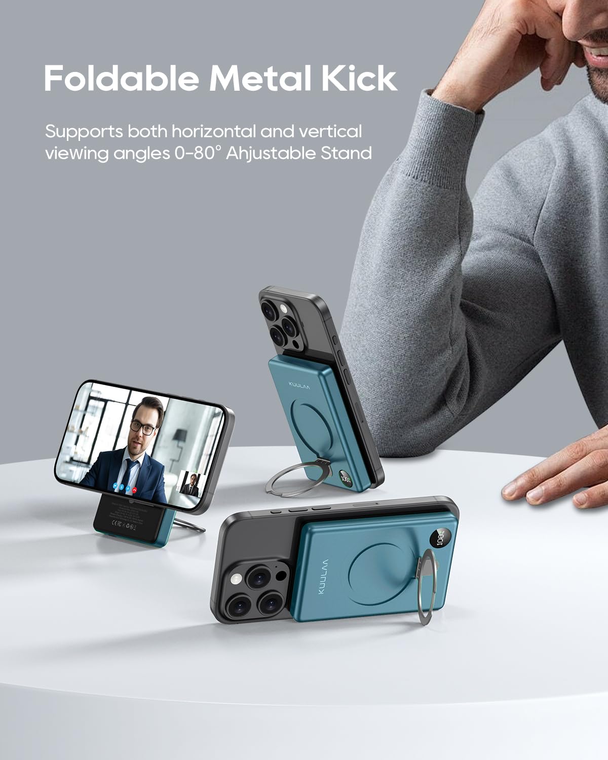 Power Bank 10000mAh,KUULAA Mag Safe Caricatore Portatile Magnetico Wireless con LED Display 20W PD Ricarica Rapida Batteria Esterna per iPhone 15 14 13 12 Pro Max (Verde)