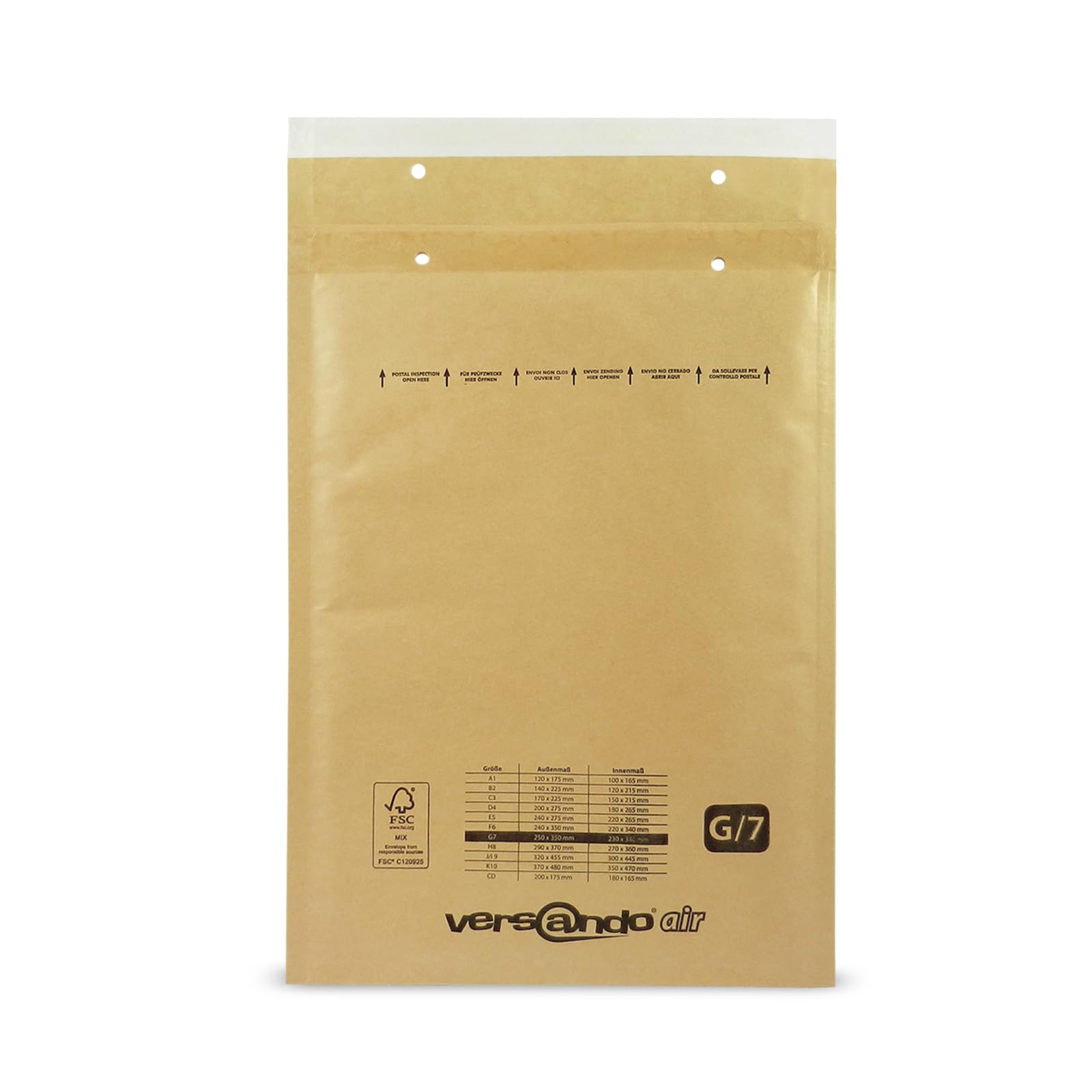 versando 200 sobres acolchados G7, tamaño interior 230 x 340 mm, | dimensiones exteriores 250 x 350 mm, color marrón/amarillo dorado para DIN A4