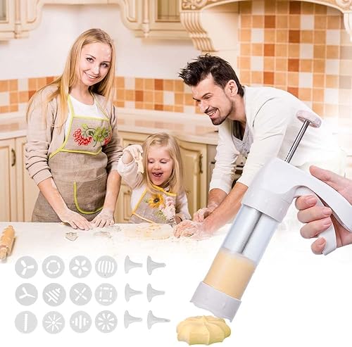 Miniatura 8 de Pistola de prensa de galletas, pistola de prensa de pasteles, bomba de boquilla de pastelería transparente con 6 discos, 12 boquillas de glaseado,