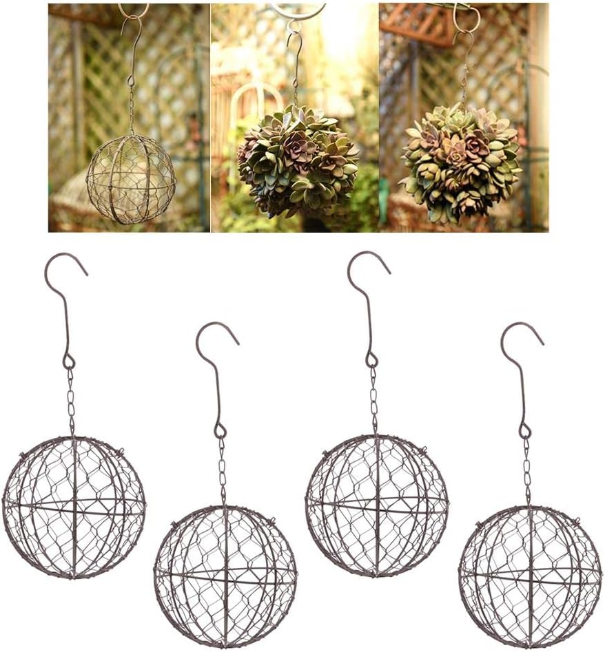 homozy 4Pcs Rustic Ball Metal Cactus Planter Wire Wreath Frame Succulent Pot Hanging Wall Air Plant Holder Garden Decor