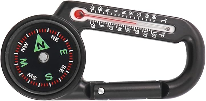 Multifunctional Handheld Climbing Thermometer Compass Carabiner Clip Keychain Outdoor Hiking Camping Outdoor Compass Key Holder