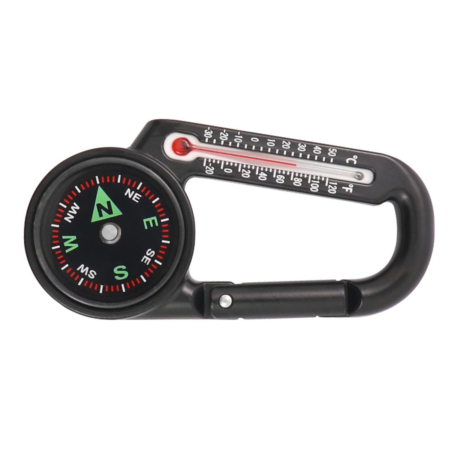 Peilinze Black Multifunctional Carabiner Compasses Thermometers Keychain Compasses Camping Hiking Compasses Outdoor Climbing Tool