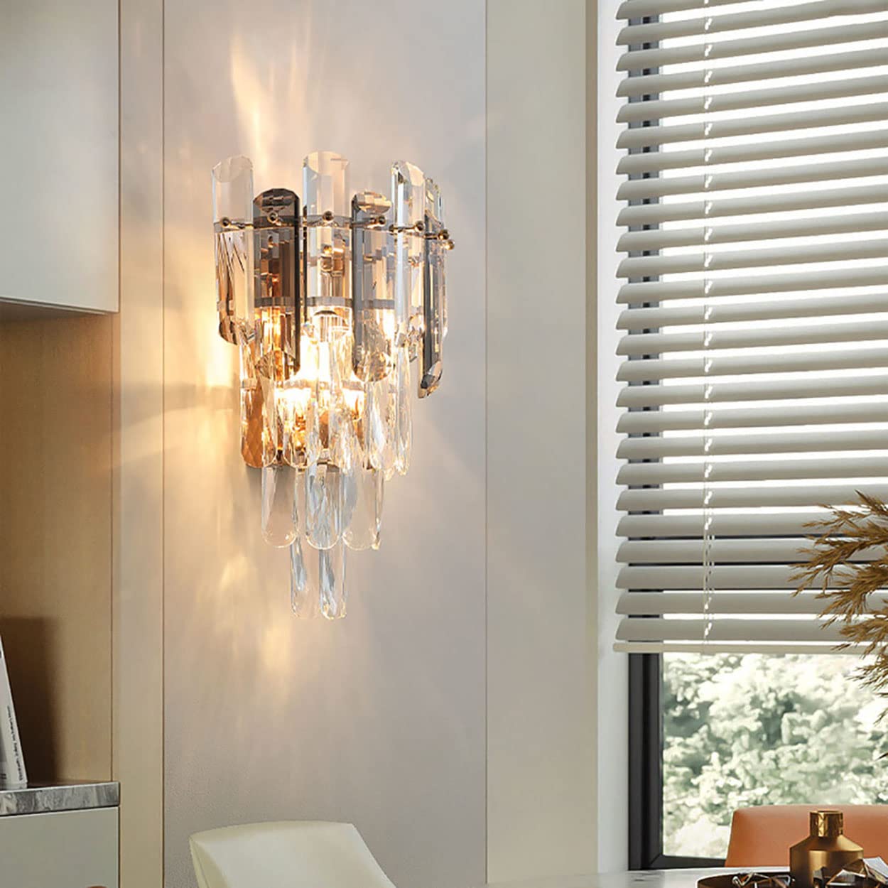 Kristall Wandleuchte, Moderne E14 Luxus Kristall Wandlampe Innen, für Wohnzimmer Schlafzimmer Küche Flur Treppen Restaurant Hotel Beleuchtung (Grau)