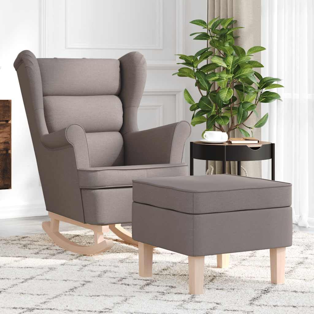 Fauteuil à bascule durable en polyester taupe 102 cm et repose-pieds de salon